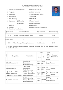 Dr. RAMBABU TENNETI PROFILE