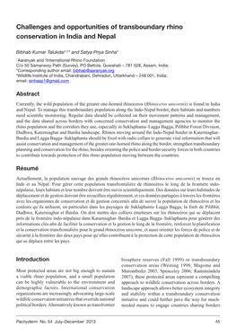 Challenges and Opportunities of Transboundary Rhino Conservation