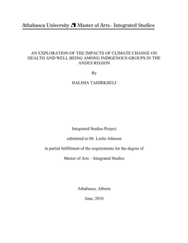 An Exploration of the Impacts of Climate Change on Health and Well Being Among Indigenous Groups in the Andes Region