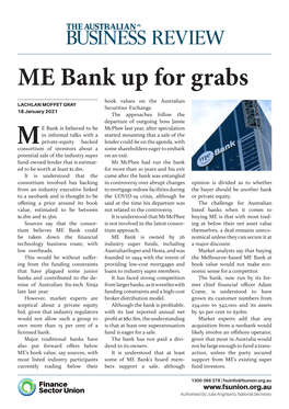 ME Bank up for Grabs Book Values on the Australian LACHLAN MOFFET GRAY Securities Exchange