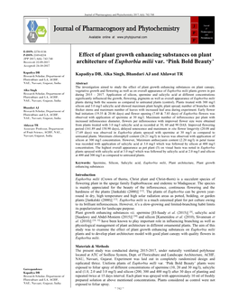 Effect of Plant Growth Enhancing Substances on Plant Architecture of Euphorbia Milii Var