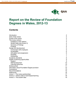 Report on the Review of Foundation Degrees in Wales, 2012-13