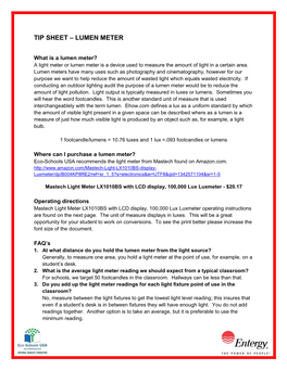 Tip Sheet – Lumen Meter