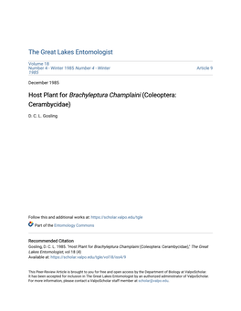 Host Plant for Brachyleptura Champlaini (Coleoptera: Cerambycidae)