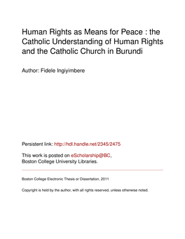 The Catholic Understanding of Human Rights and the Catholic Church in Burundi
