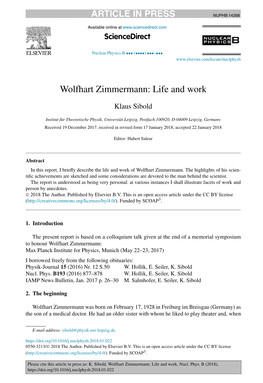 Wolfhart Zimmermann: Life and Work