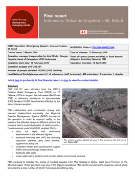 Final Report Indonesia: Volcanic Eruption – Mt. Kelud