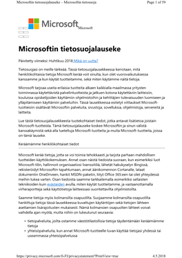 Microsoftin Tietosuojalauseke – Microsoftin Tietosuoja Page 1 of 59