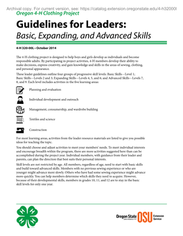 Oregon 4-H Clothing Project Guidelines for Leaders: Basic, Expanding, and Advanced Skills