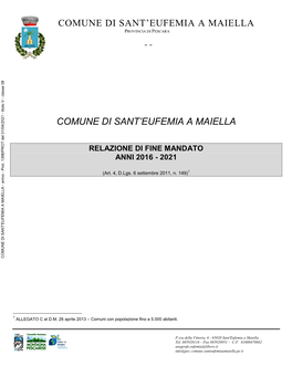 Comune Di Sant'eufemia a Maiella Relazione Di Fine Mandato Anni