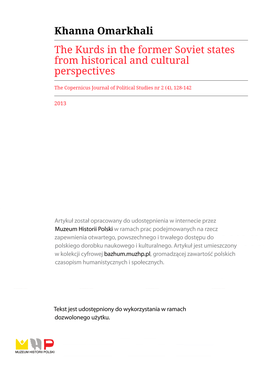 Khanna Omarkhali the Kurds in the Former Soviet States from Historical and Cultural Perspectives