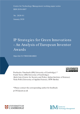IP Strategies for Green Innovations - an Analysis of European Inventor Awards