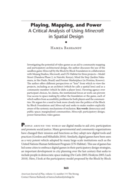 Playing, Mapping, and Power a Critical Analysis of Using Minecraft in Spatial Design • Hamza Bashandy