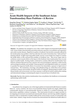 Acute Health Impacts of the Southeast Asian Transboundary Haze Problem—A Review