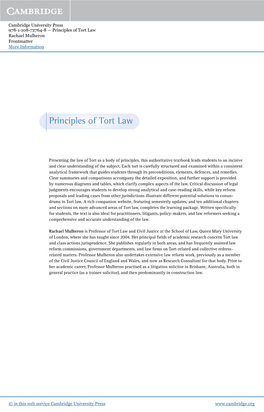 Principles of Tort Law Rachael Mulheron Frontmatter More Information