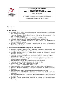 Transports Régionaux Comité De Lignes Ligne 17 Bordeaux – Saint-Mariens Compte-Rendu