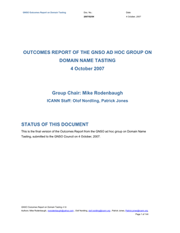 Outcomes Report of the GNSO Ad Hoc Group on Domain Tasting
