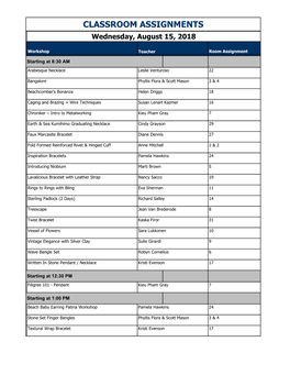 CLASSROOM ASSIGNMENTS Wednesday, August 15, 2018
