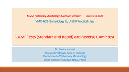 CAMP Tests (Standard and Rapid) and Reverse CAMP Test