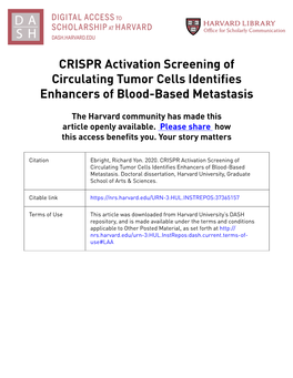 CRISPR Activation Screening of Circulating Tumor Cells Identifies Enhancers of Blood-Based Metastasis