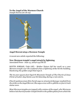 To the Angel of the Mormon Church Joseph Herrin (06-18-09)