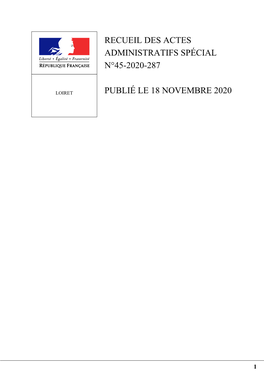 Recueil Des Actes Administratifs Spécial N°45-2020-287 Publié Le 18