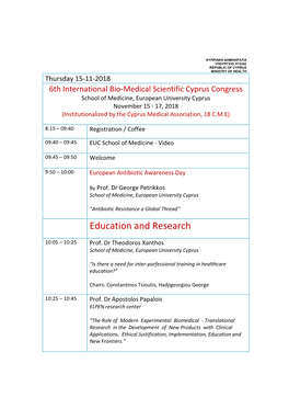 6Th International Bio‐Medical Scientific Cyprus Congress