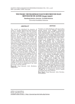 TEUNGKU MUHAMMAD DAUD BEUREUEH DAN REVOLUSI DI ACEH (1945-1950) Bambang Satriya, Suwirta, Ayi Budi Santosa Universitas Pendidikan Indonesia