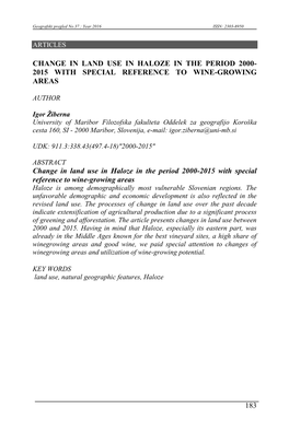 183 Change in Land Use in Haloze in the Period 2000