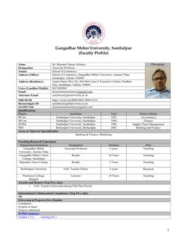 Gangadhar Meher University, Sambalpur (Faculty Profile)