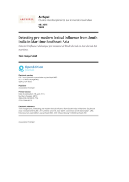 Detecting Pre-Modern Lexical Influence from South India in Maritime Southeast Asia