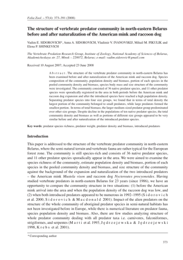 The Structure of Vertebrate Predator Community in North-Eastern Belarus Before and After Naturalization of the American Mink and Raccoon Dog