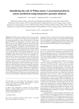 Identifying the Role of Wilms Tumor 1 Associated Protein in Cancer Prediction Using Integrative Genomic Analyses