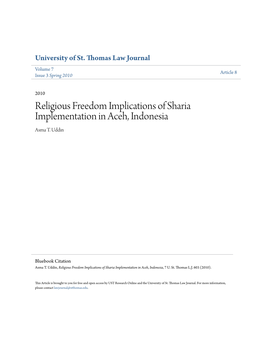 Religious Freedom Implications of Sharia Implementation in Aceh, Indonesia Asma T