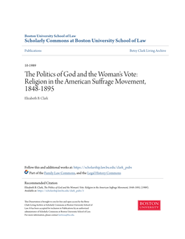 Religion in the American Suffrage Movement, 1848-1895 Elizabeth B