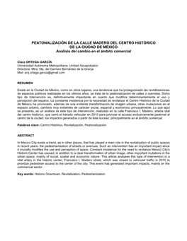PEATONALIZACIÓN DE LA CALLE MADERO DEL CENTRO HISTÓRICO DE LA CIUDAD DE MÉXICO Análisis Del Cambio En El Ámbito Comercial