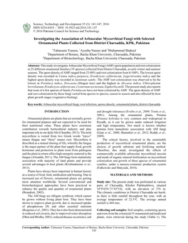 Investigating the Association of Arbuscular Mycorrhizal Fungi with Selected Ornamental Plants Collected from District Charsadda, KPK, Pakistan