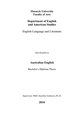 Department of English and American Studies English Language And