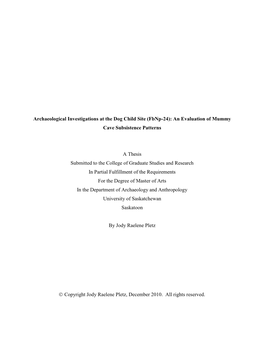 Archaeological Investigations at the Dog Child Site (Fbnp-24): an Evaluation of Mummy Cave Subsistence Patterns