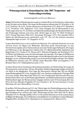 Witterungsverlauf in Deutschland Im Jahr 2007 Temperatur- Und Niederschlagsverteilung