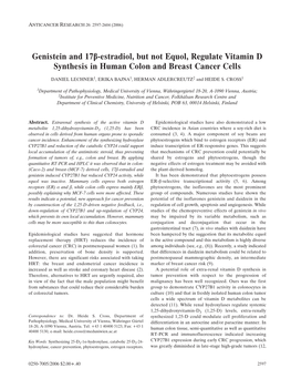 Genistein and 17‚-Estradiol, but Not Equol, Regulate Vitamin D Synthesis in Human Colon and Breast Cancer Cells