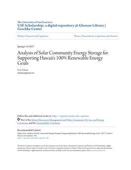 Analysis of Solar Community Energy Storage for Supporting Hawaii's 100% Renewable Energy Goals Erin Takata Ektakata@Gmail.Com