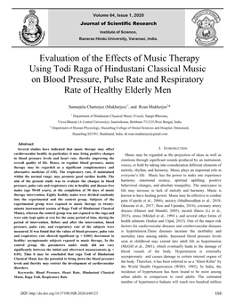 Evaluation of the Effects of Music Therapy Using Todi Raga of Hindustani Classical Music on Blood Pressure, Pulse Rate and Respiratory Rate of Healthy Elderly Men