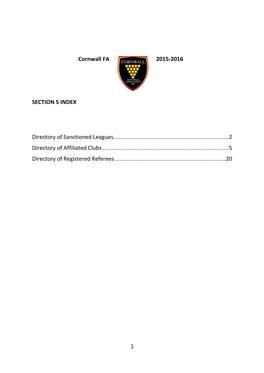 1 Cornwall FA 2015-2016 SECTION 5 INDEX Directory