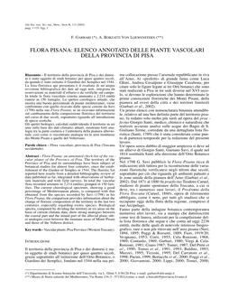Flora Pisana: Elenco Annotato Delle Piante Vascolari Della Provincia Di Pisa