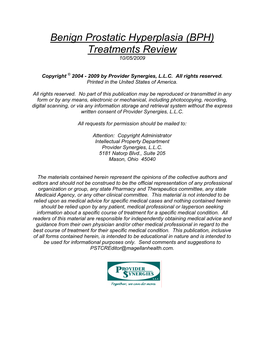 Benign Prostatic Hyperplasia (BPH) Treatments Review 10/05/2009