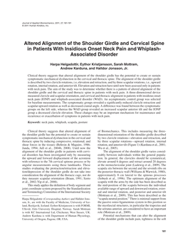 Altered Alignment of the Shoulder Girdle and Cervical Spine in Patients with Insidious Onset Neck Pain and Whiplash- Associated Disorder