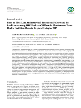 Time to First-Line Antiretroviral Treatment Failure and Its Predictors Among HIV-Positive Children in Shashemene Town Health Facilities, Oromia Region, Ethiopia, 2019