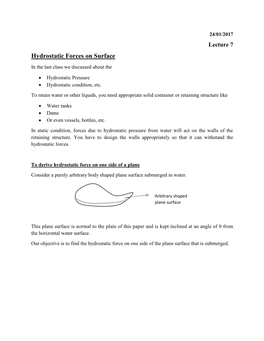 Hydrostatic Forces on Surface