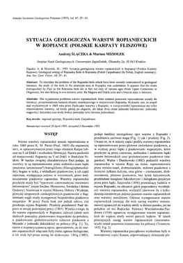 Sytuacja Geologiczna Warstw Ropianieckich W Ropiance (Polskie Karpaty Fliszowe)